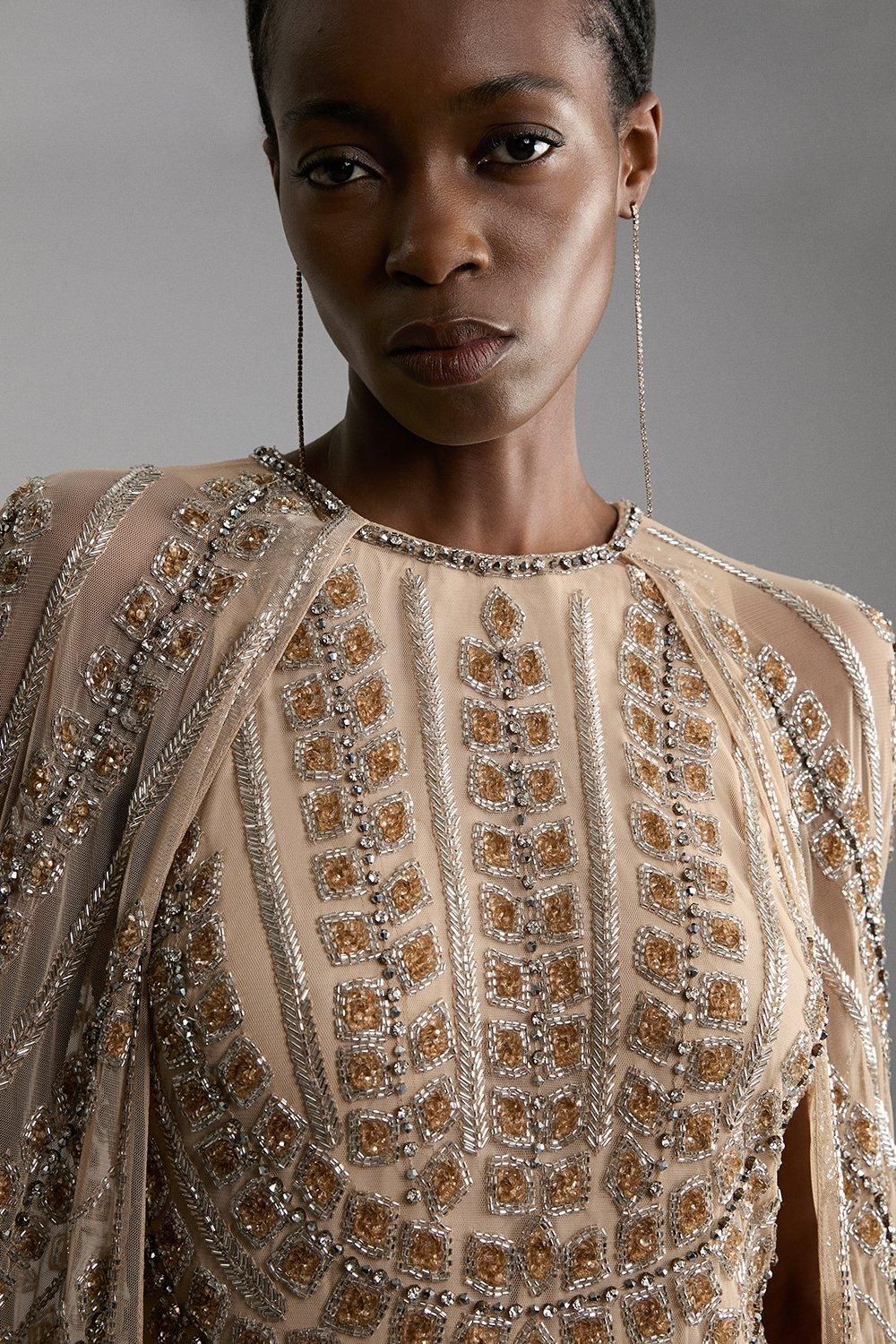 KarenMillen Premium Embellished Cape Maxi Dress
