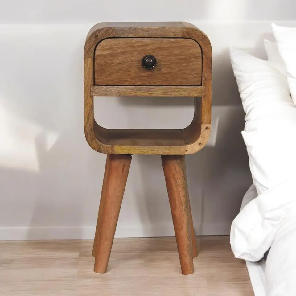 Artisan Furniture Massief Hout Extra Mini Oak-ish Gebogen Laag Nachtkastje