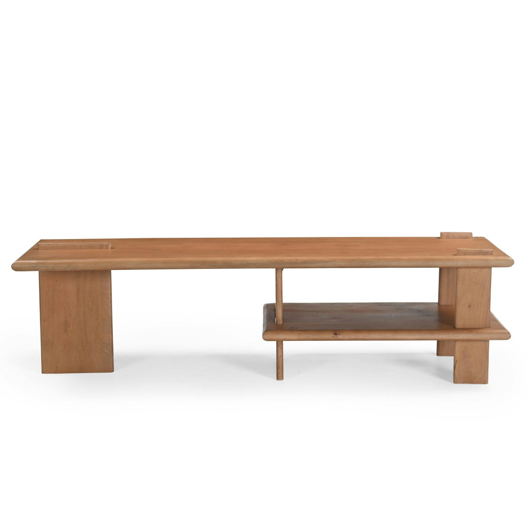 Banc TV en bois clair à étagère 160 cm ALMA