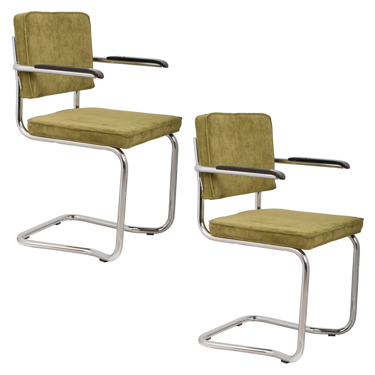 Zuiver Ridge Kink Rib Eetkamerstoelen Armleuning Groen - Set van 2