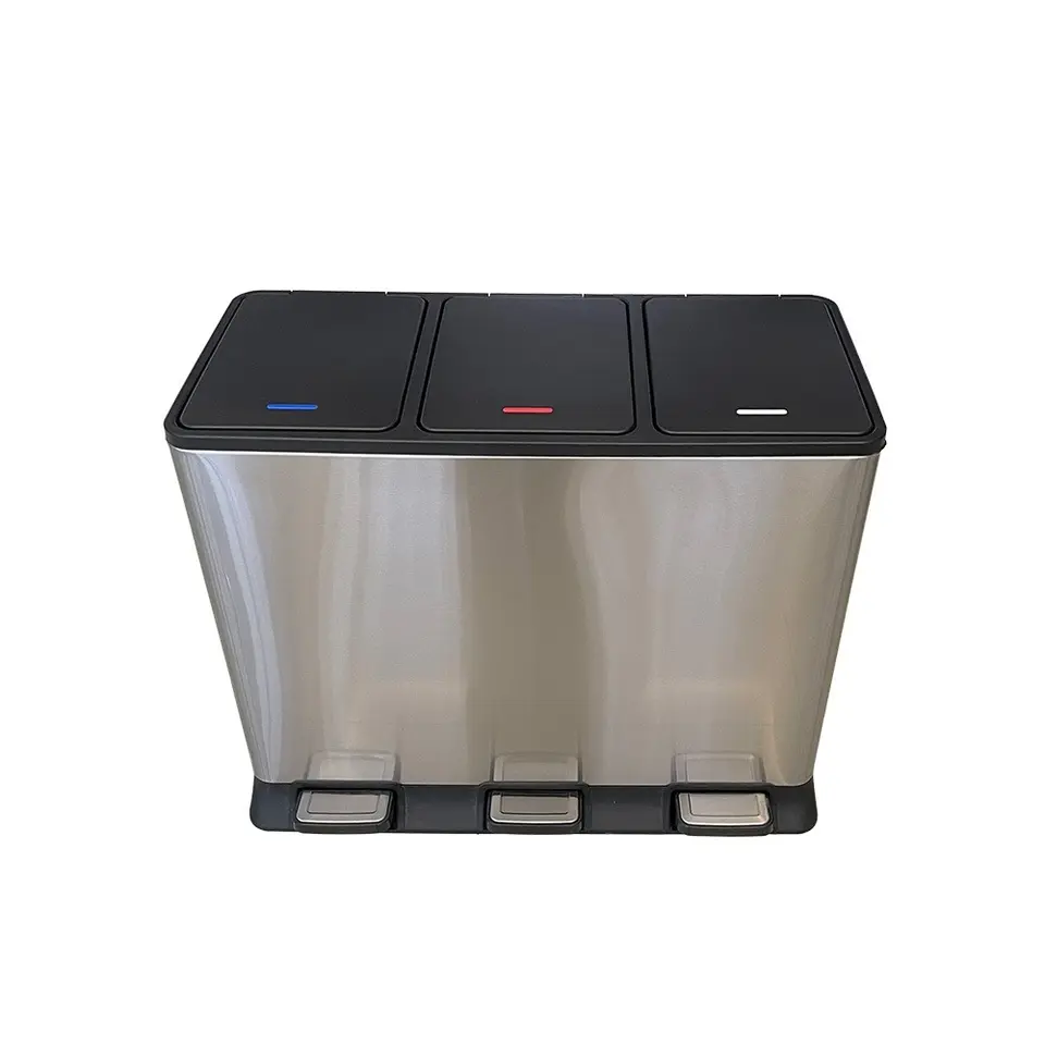 Prullenbak met 3 vakken �?RVS �?45L