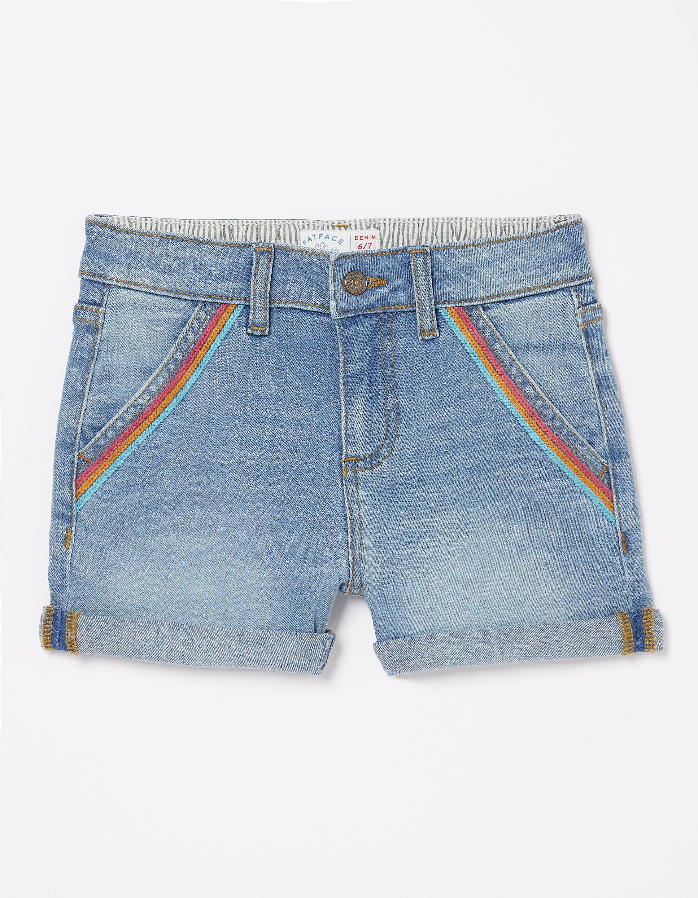 Rainbow Embroidered Denim Shorts
