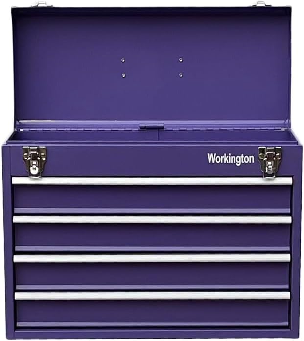 Workington Portable Metal Tool Chest with 4 Drawers, 20 4-Drawer Tool Chest Cabinet with Ball Bearing Drawer Slides, Steel Tool Storage Box Organizer 4004 Purple