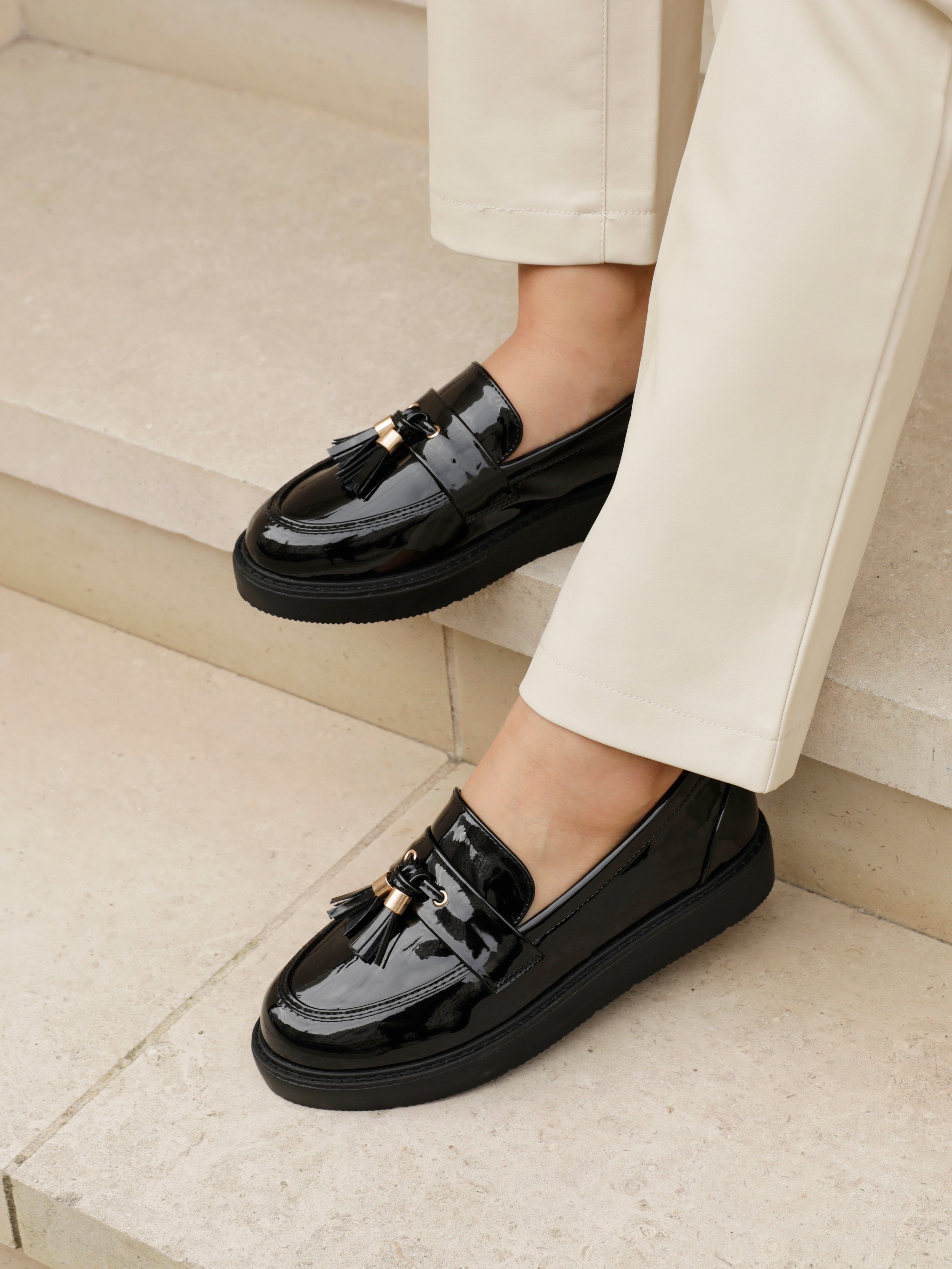 Linzi Naomi Wide Fit Black Patent Loafer