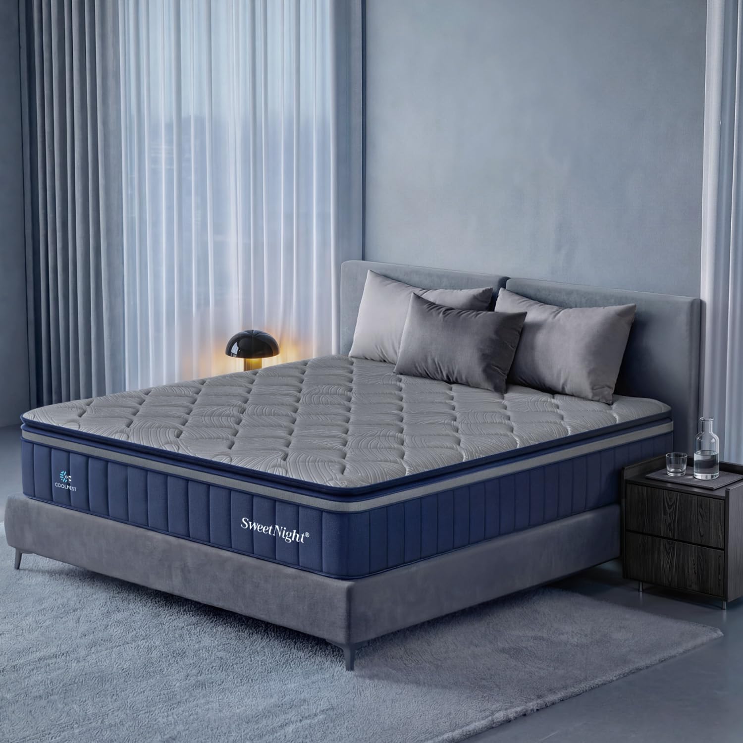 Sweetnight CoolNest 14 Inch King Size Mattress, Hybrid King Mattresses with DuoSense Pillow Top & Memory Foam for Feels up to 8° Cooler, Medium Firm Mattress for Pressure Relief CertiPUR-US Certified