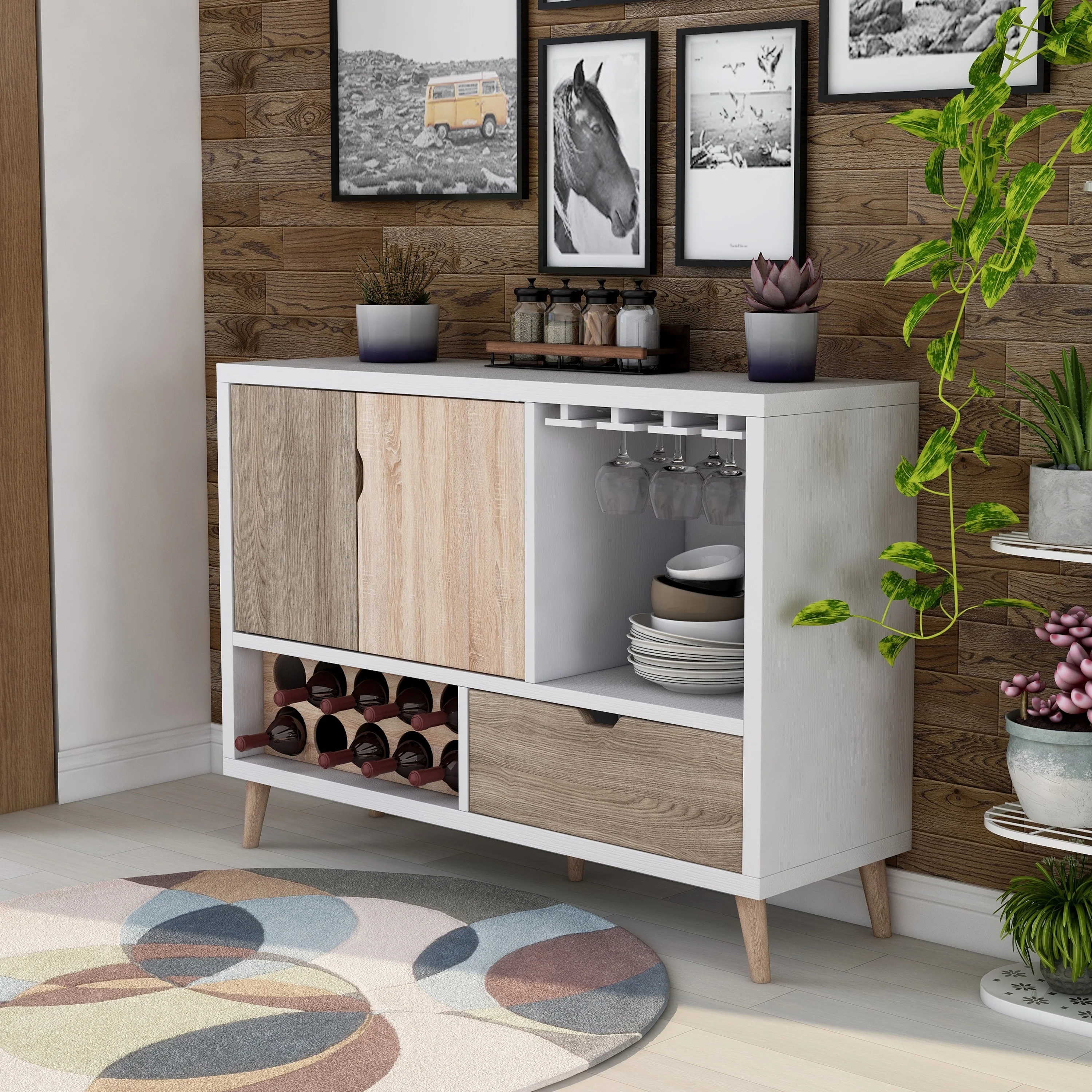 Strick & Bolton Leevi White Mid-century Modern 3-shelf Buffet