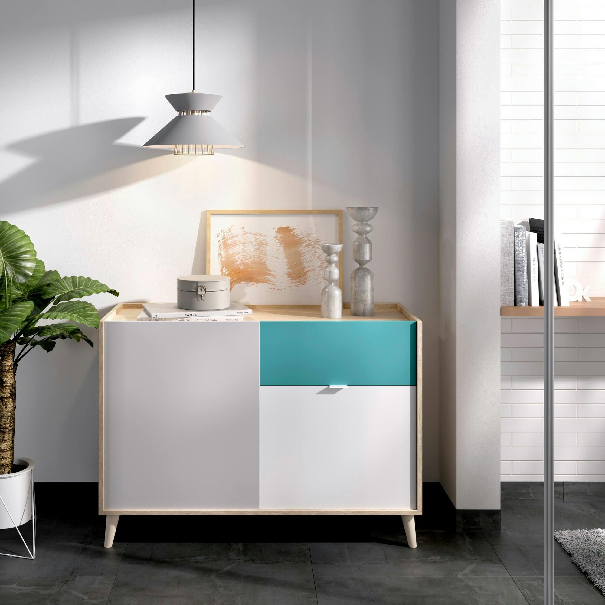DJULI - Buffet effet bois blanc et chêne