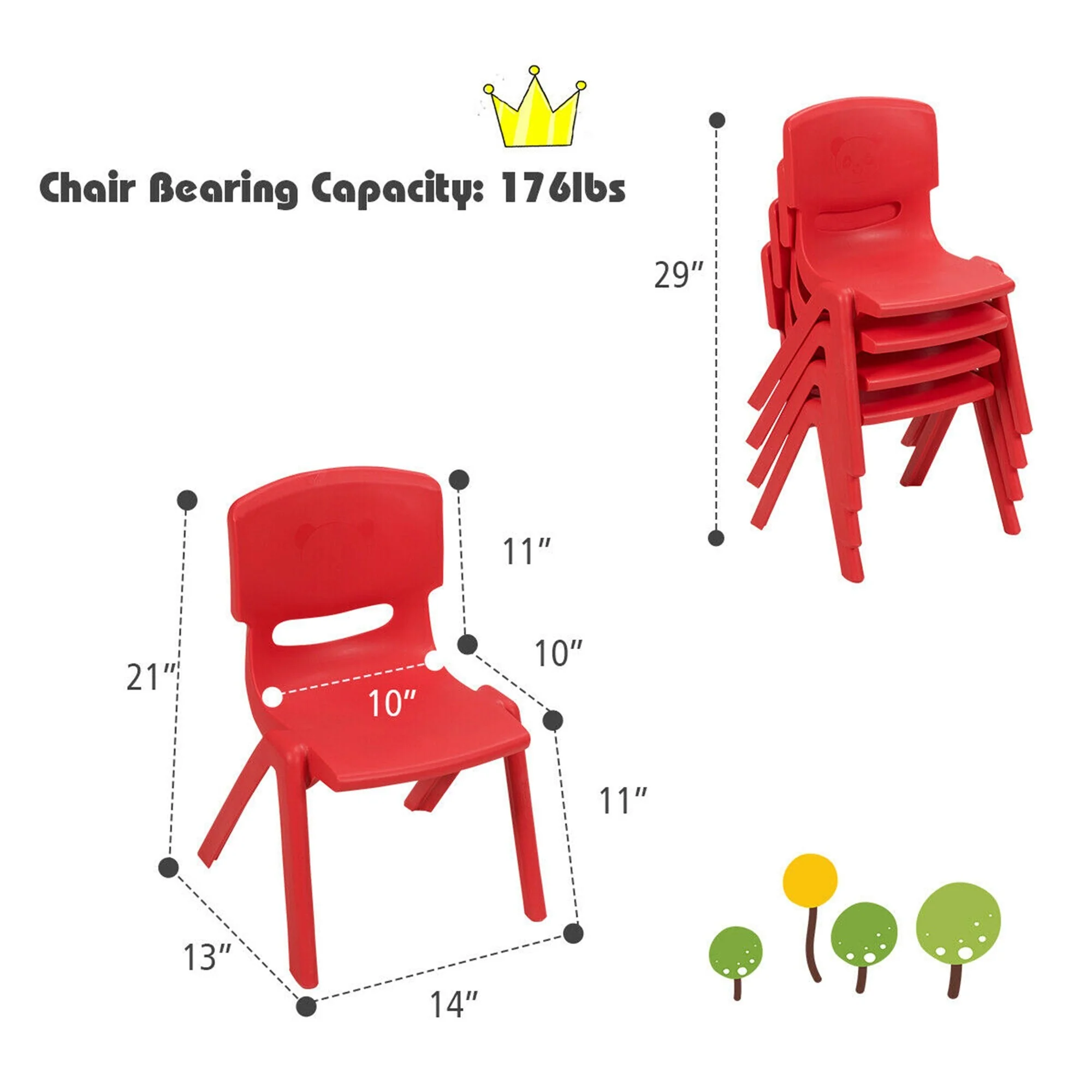Gymax 4-pack Kids Plastic Stackable Classroom Chairs Indoor/Outdoor - 14'' X 13'' X 21''