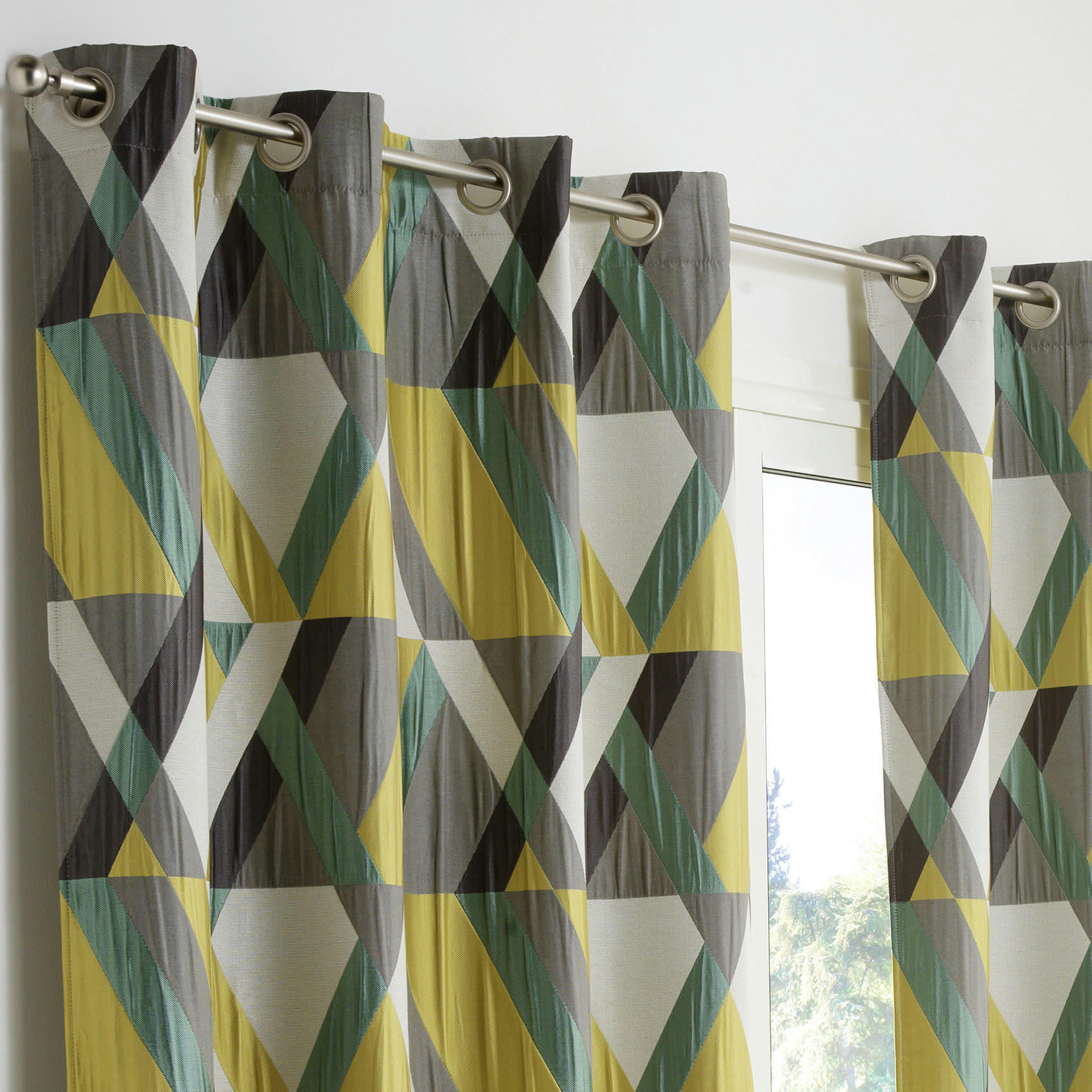 - Rideau d'ameublement géométrique polyester vert 140x260 cm