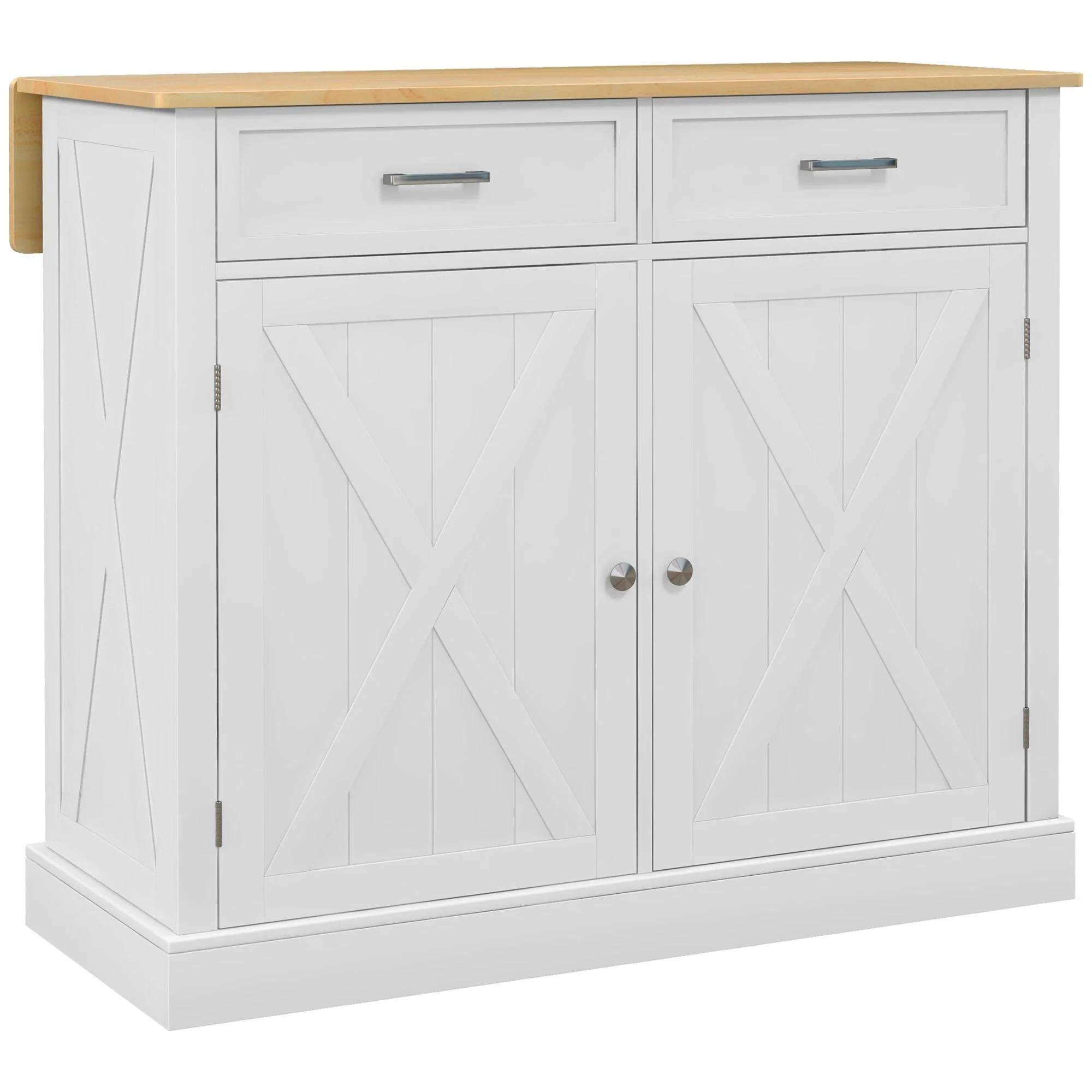 Kitchen Island with Breakfast Bar, 2 Drawers, Adjustable Shelves