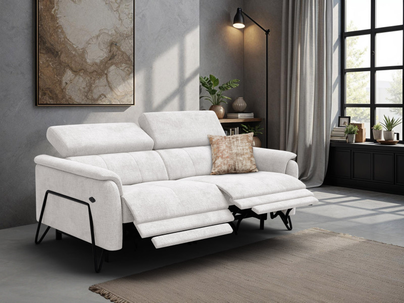 Sofa 3 osobowaRODEN, 2 x Relax Zero Gravity, kremowa