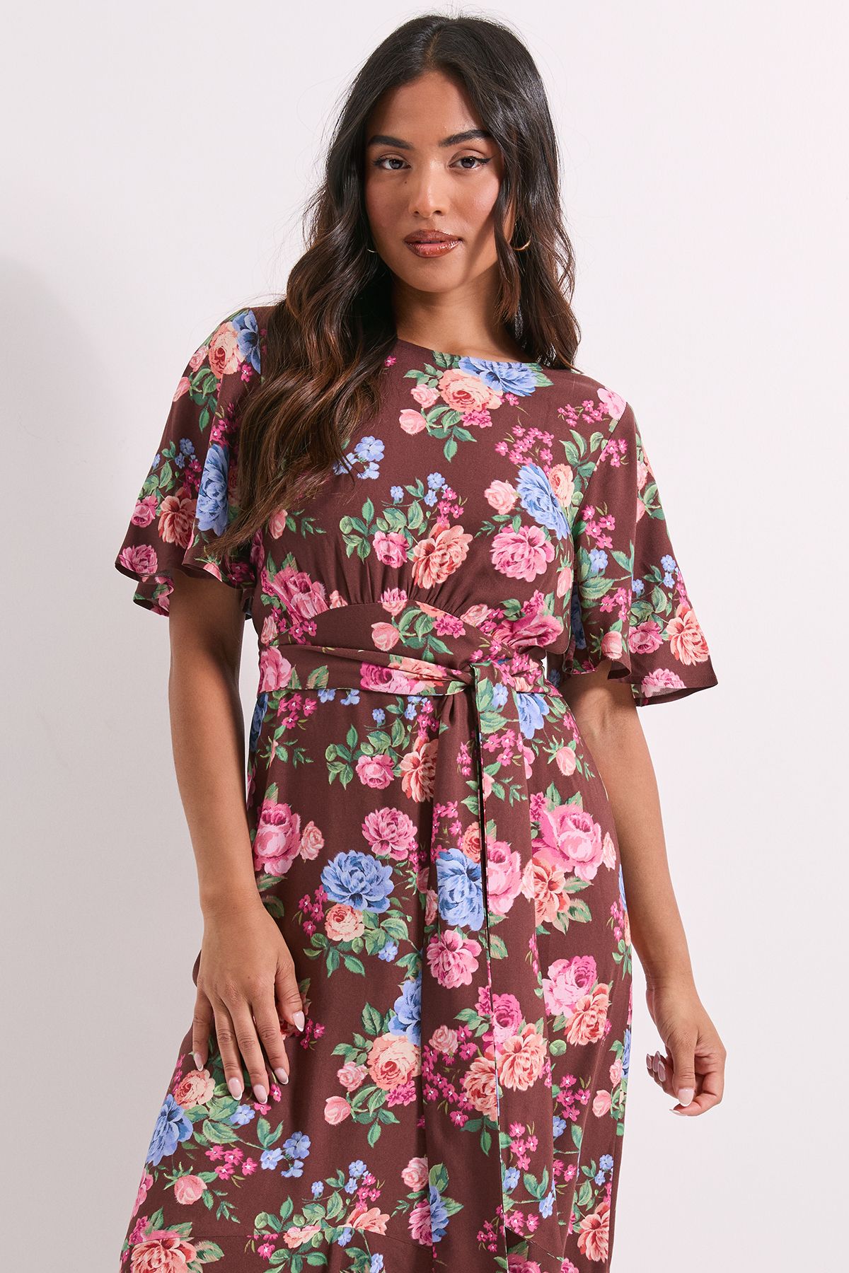 Dorothy Perkins Petite Floral Empire Seam Angel Sleeve Midaxi Dress
