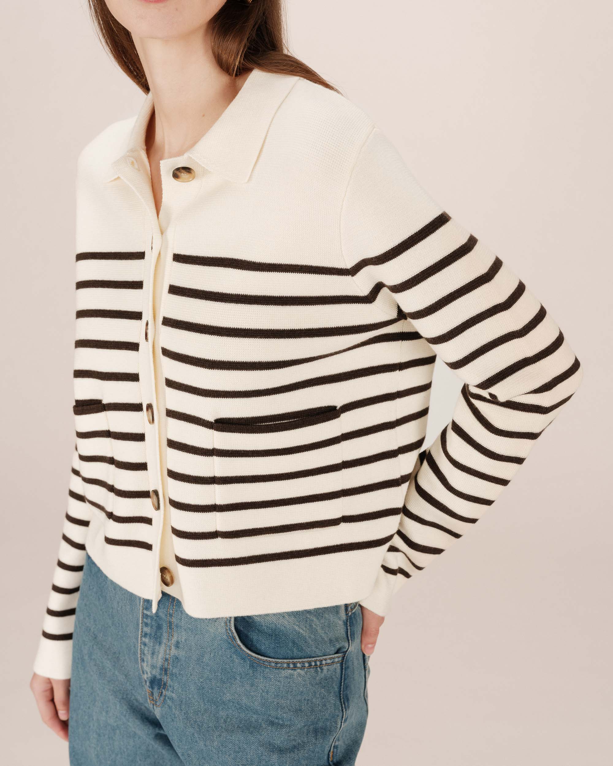 Cardigan boutonne ecru Sailor