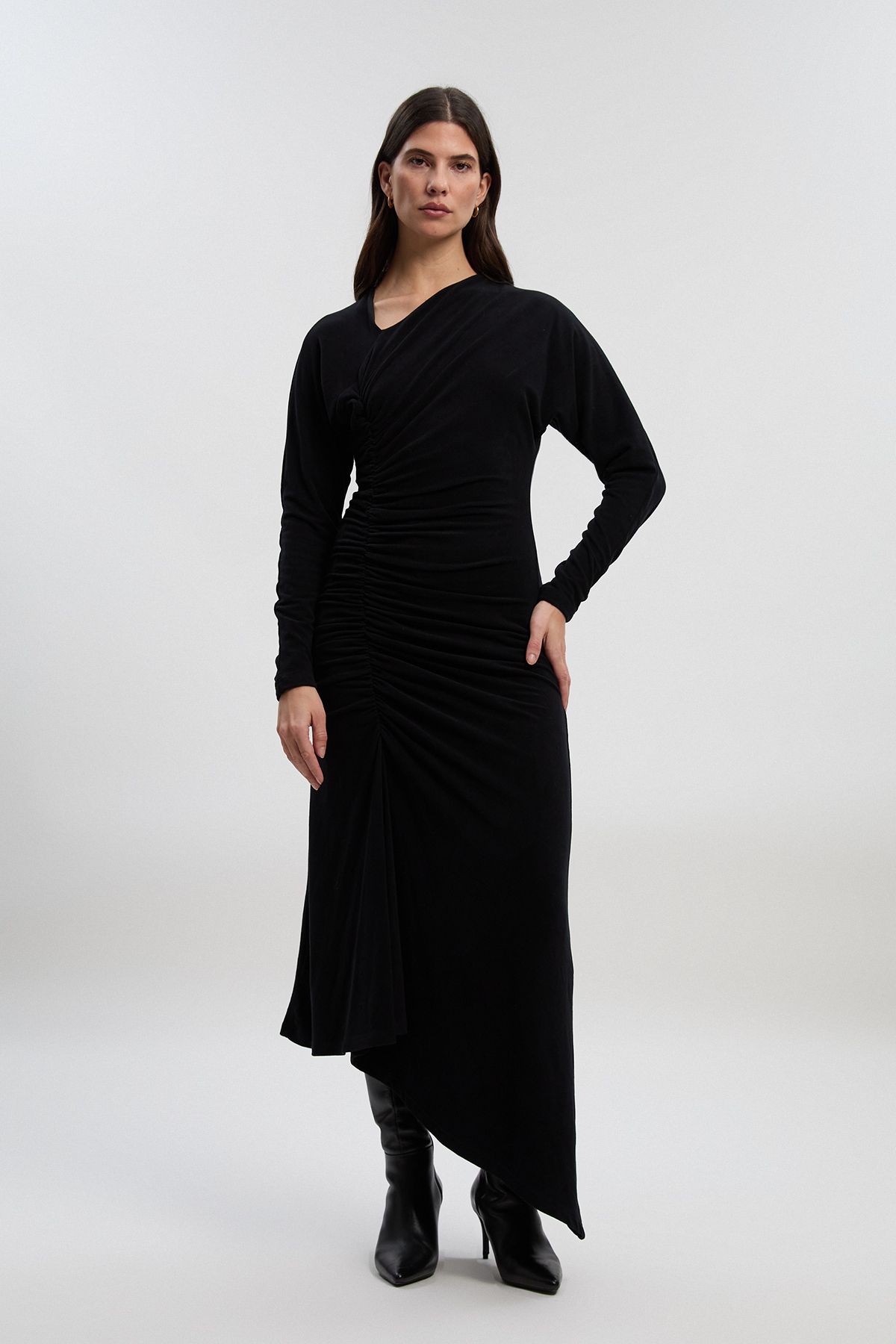 KarenMillen Ruched Detail Brushed Textured Jersey Midi Dress