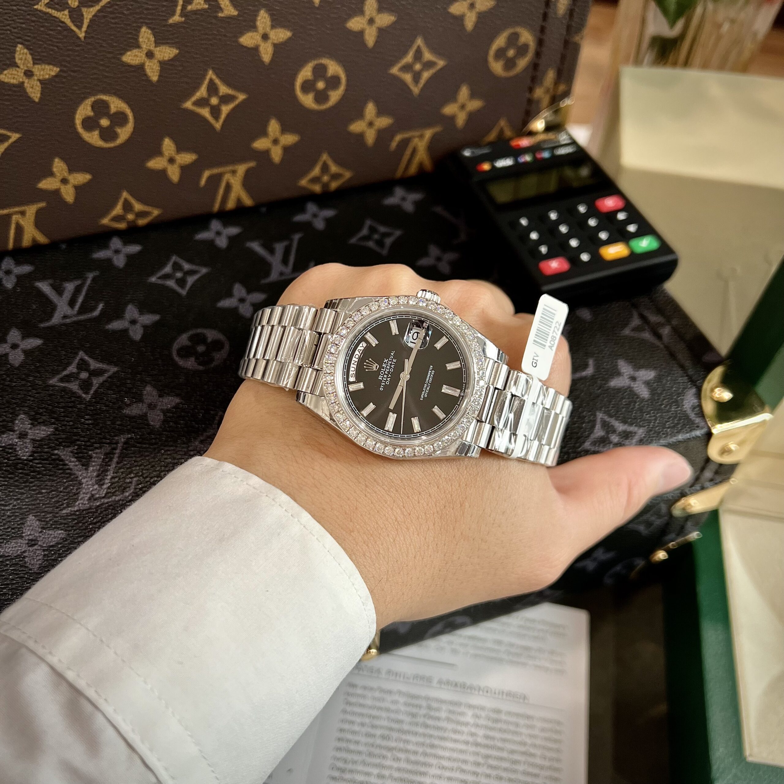 Rolex Day-Date 904L Steel Black Dial With Diamonds 40mm Super Clone
