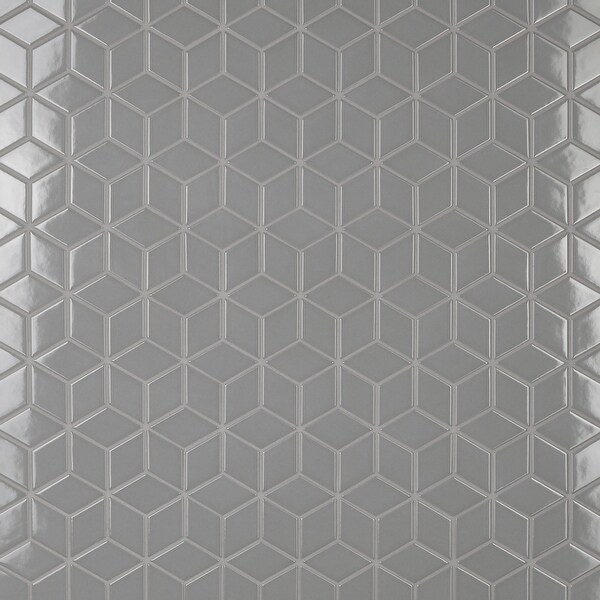 Merola Tile 10.5 x 12.125-Inch Victorian Rhombus Glossy Light Grey Porcelain Mosaic Floor and Wall Tile