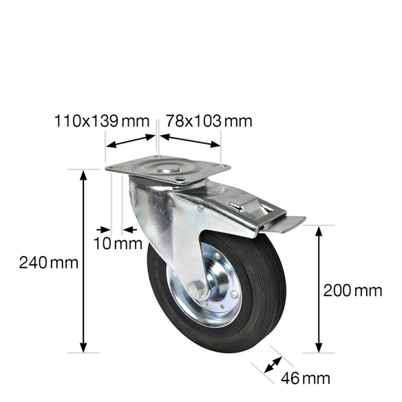 Lenkrolle, silberfarben/schwarz, BxH: 46 x 240 mm, max. Tragfähigkeit: 210 kg