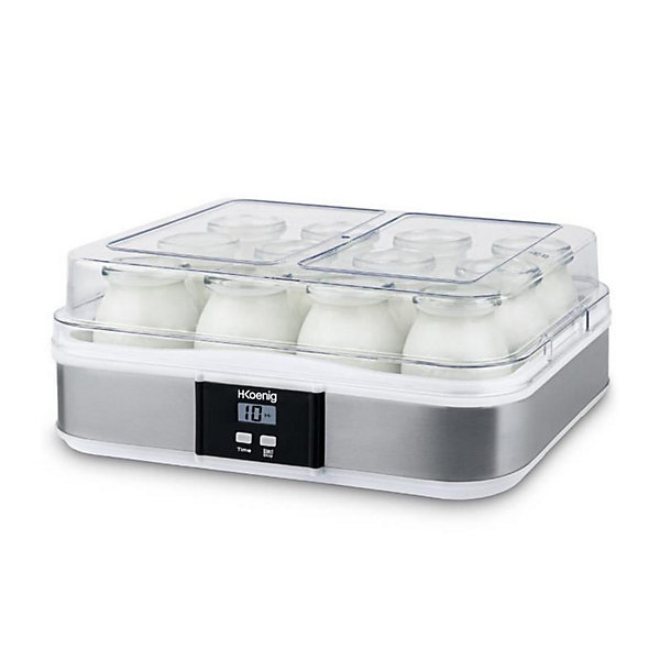 HKOENIG - Yaourtiere ELY120 - 12 pots 160 ml - Acier inox - Ecran LCD - Programmable 15h