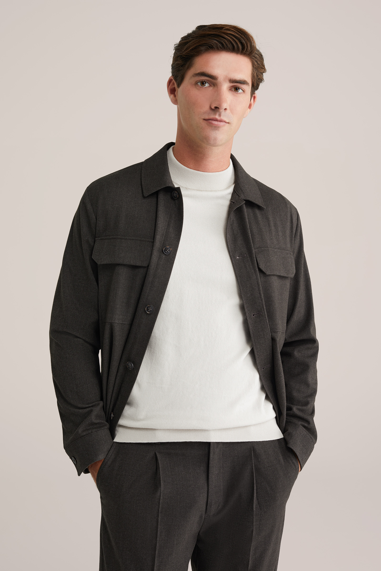 Heren Boxy fit flannel overshirt en loose fit chino