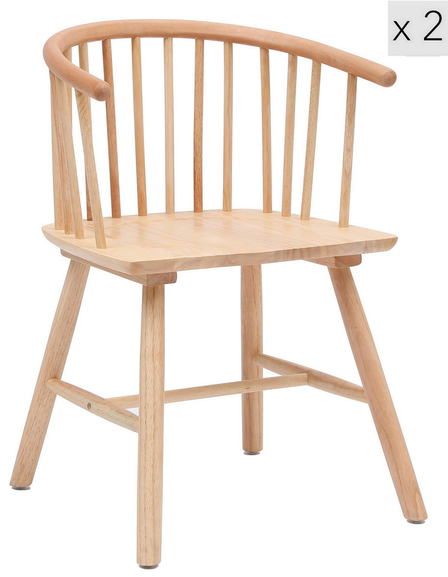 - Lot de 2 chaises en bois massif naturel