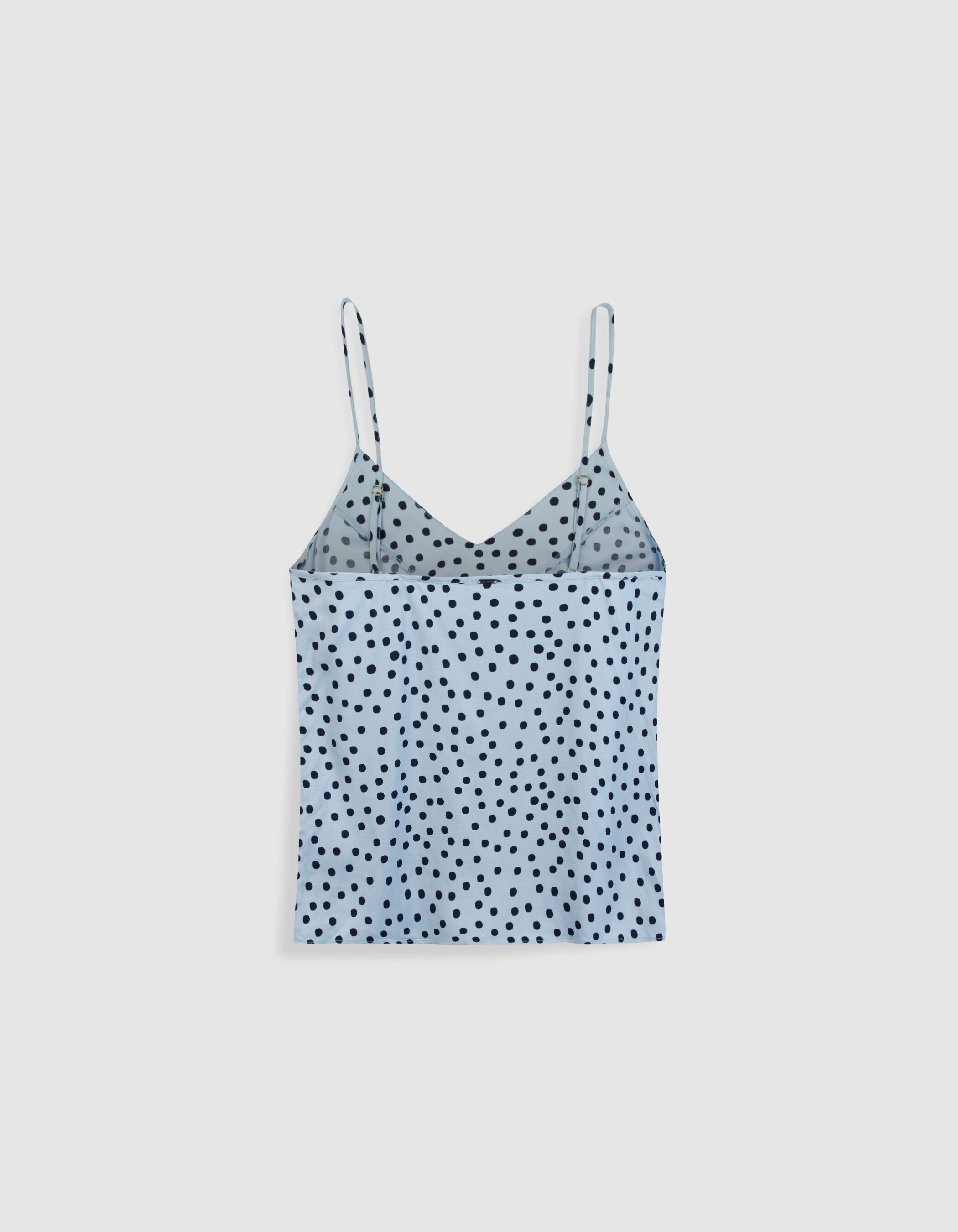 Top caraco fines bretelles bleu motif pois Femme