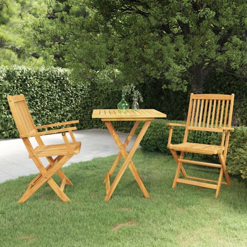 NNEVL 3 Piece Folding Garden Dining Set Solid Acacia Wood