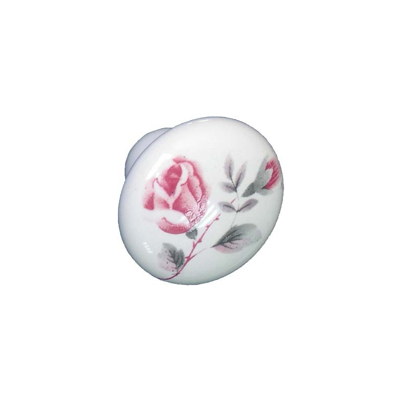 Bouton en porcelaine avec fleurs roses Ø 32 mm LINEA BERTOMANI