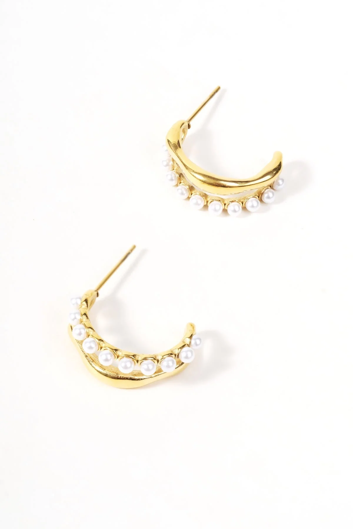 Gold Plated Faux Pearl Hoop Earrings