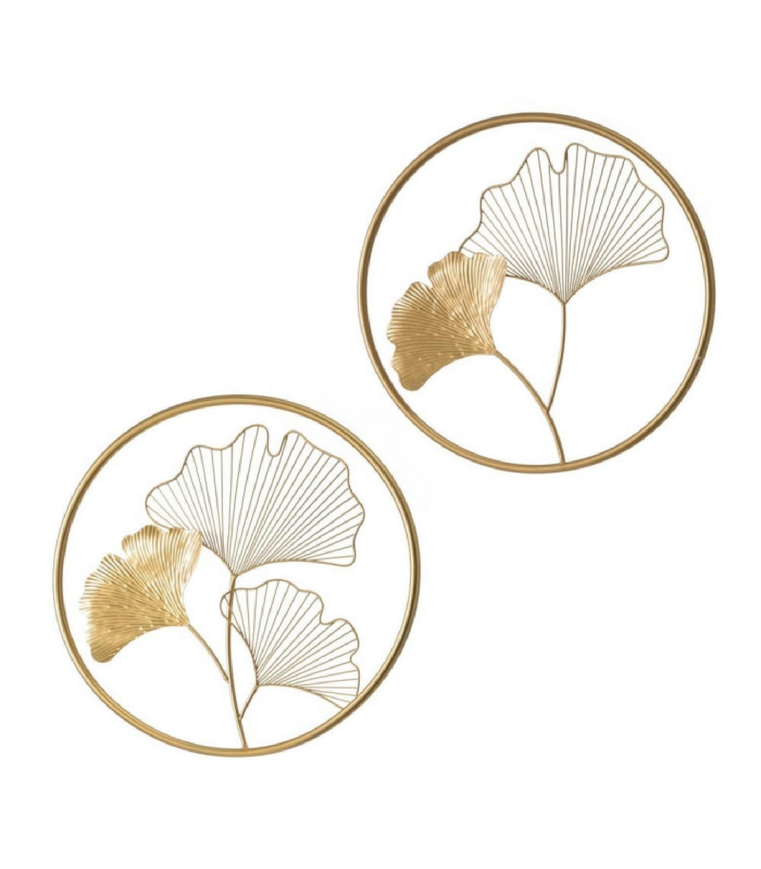 GINGKO - Set de 2 décorations murales rondes feuilles gingko métal doré