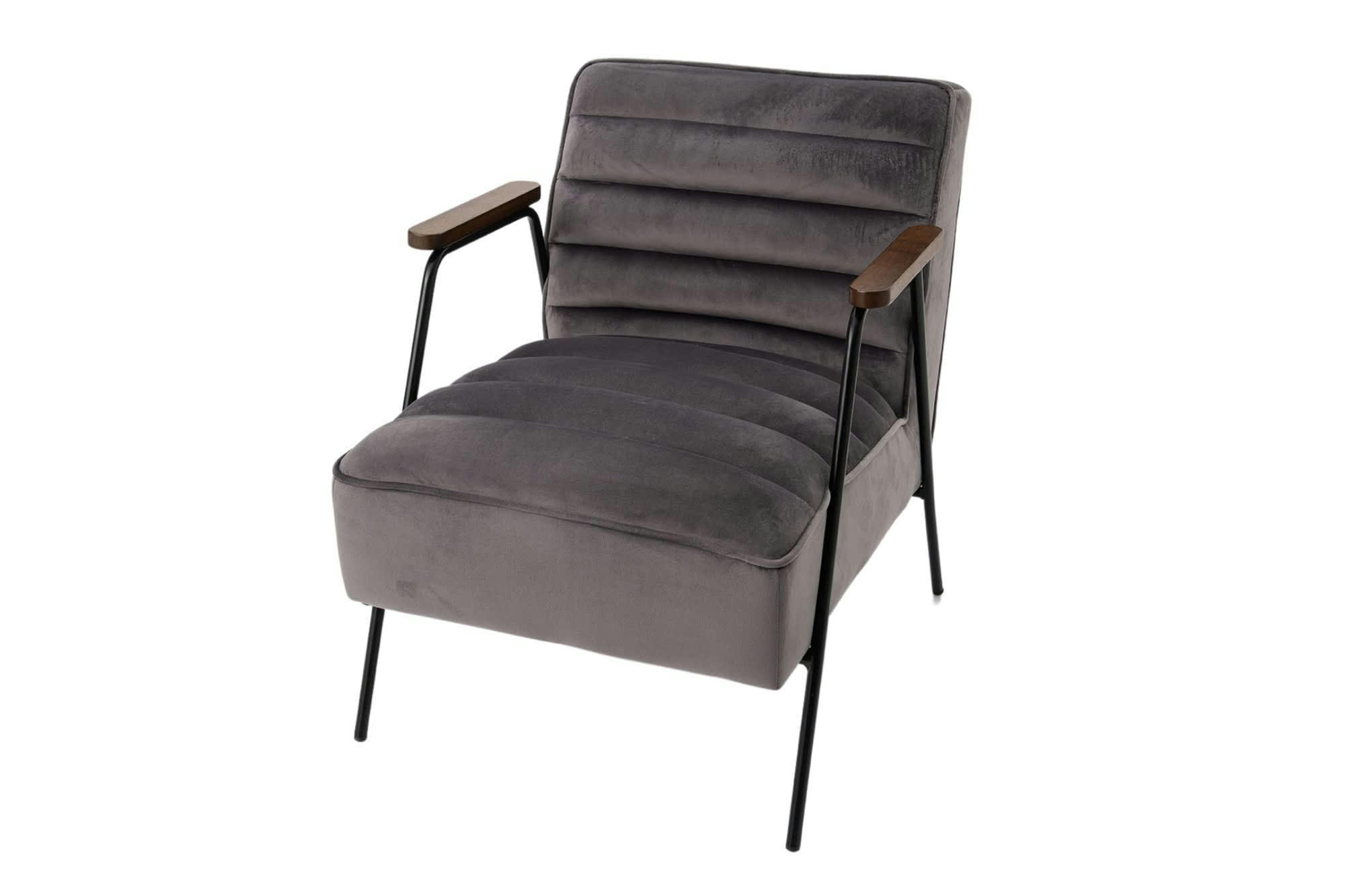 LISBOA - Fauteuil relax en velours et métal noir