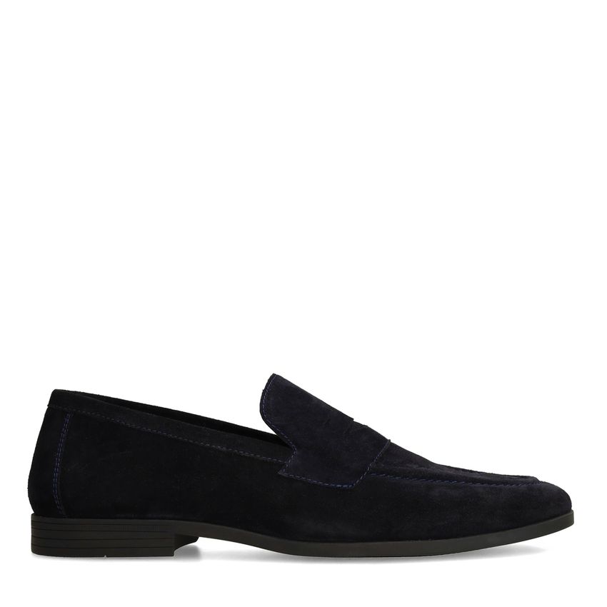 Manfield Donkerblauwe suède loafers