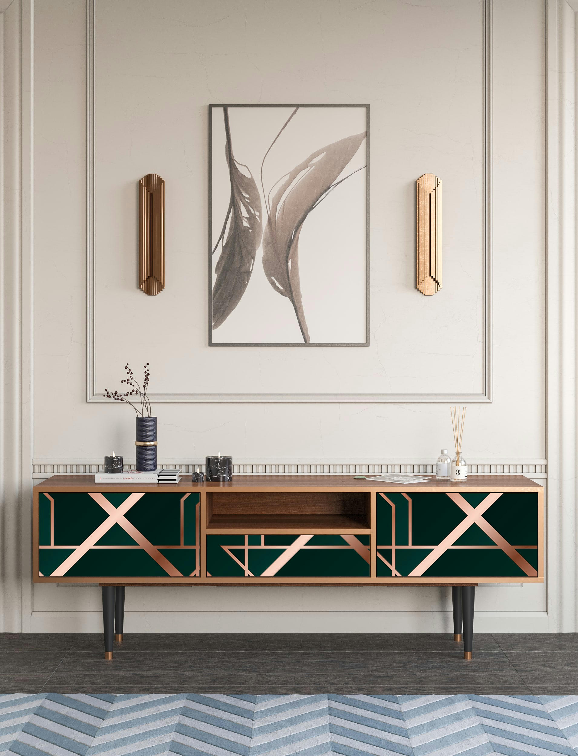 EMERALD GATSBY - Meuble TV  vert 1 tiroir et 2 portes L 170 cm