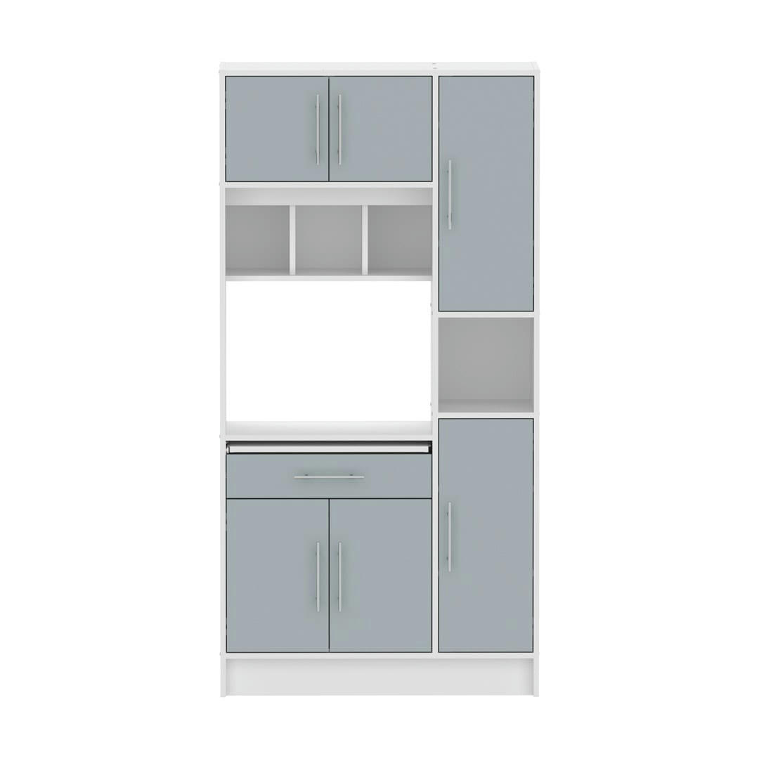 LOUISE - Desserte micro-onde effet bois blanc et gris céladon