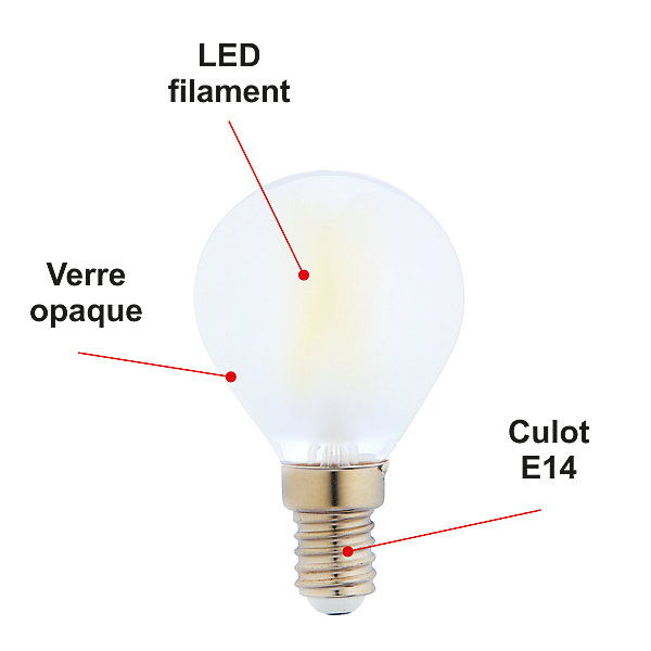 Lot de 10 ampoules LED filament E14 4W 470Lm 2700K - garantie 2 ans