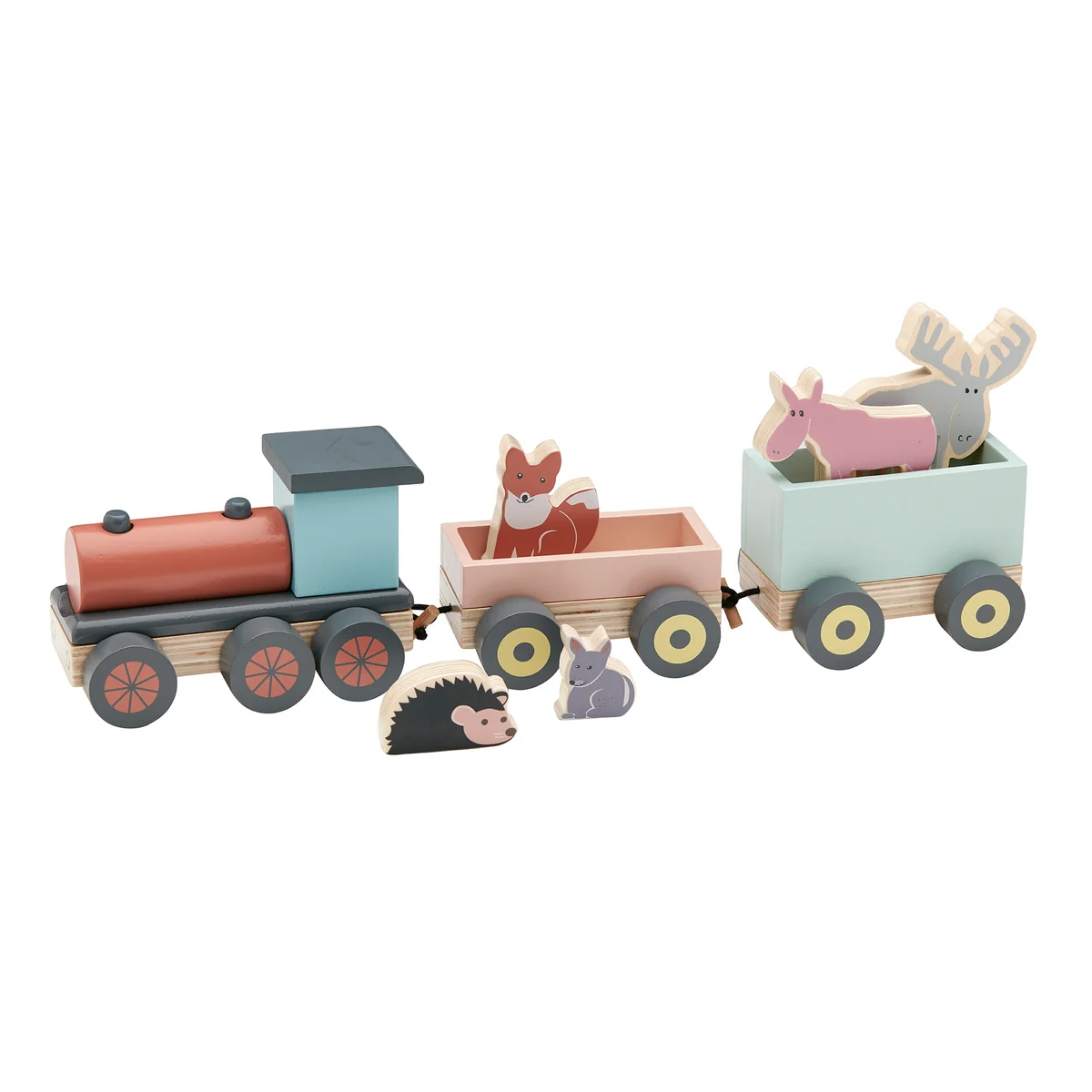 Kids Concept - Edvin Zug mit Waldtieren, bunt (8er-Set)