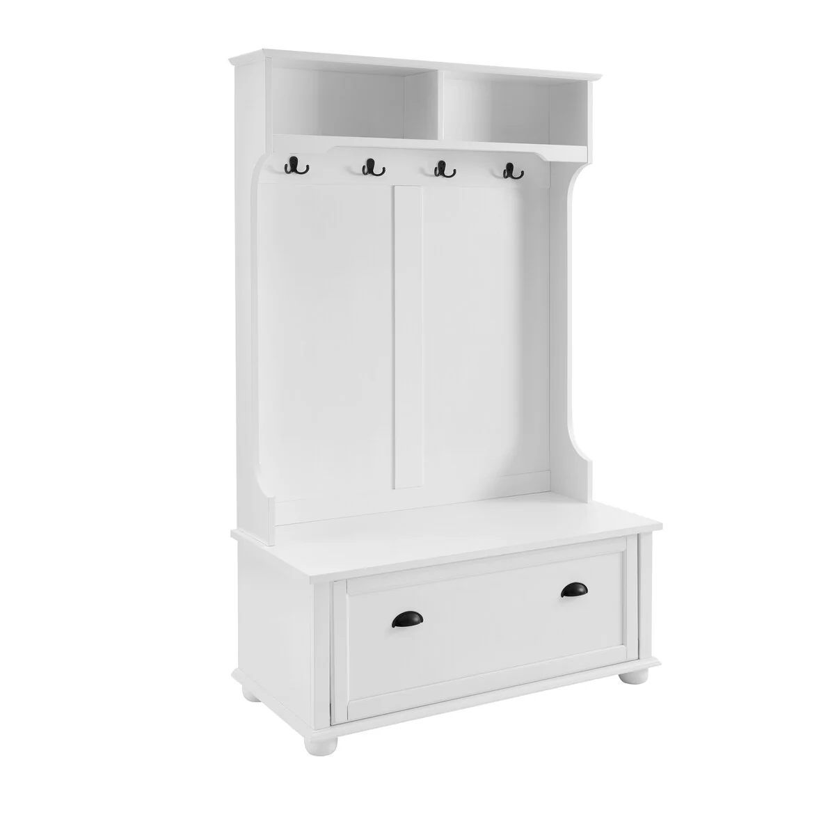 Hall Tree Entryway Bench with Open Shelves and Shoe Cabinets