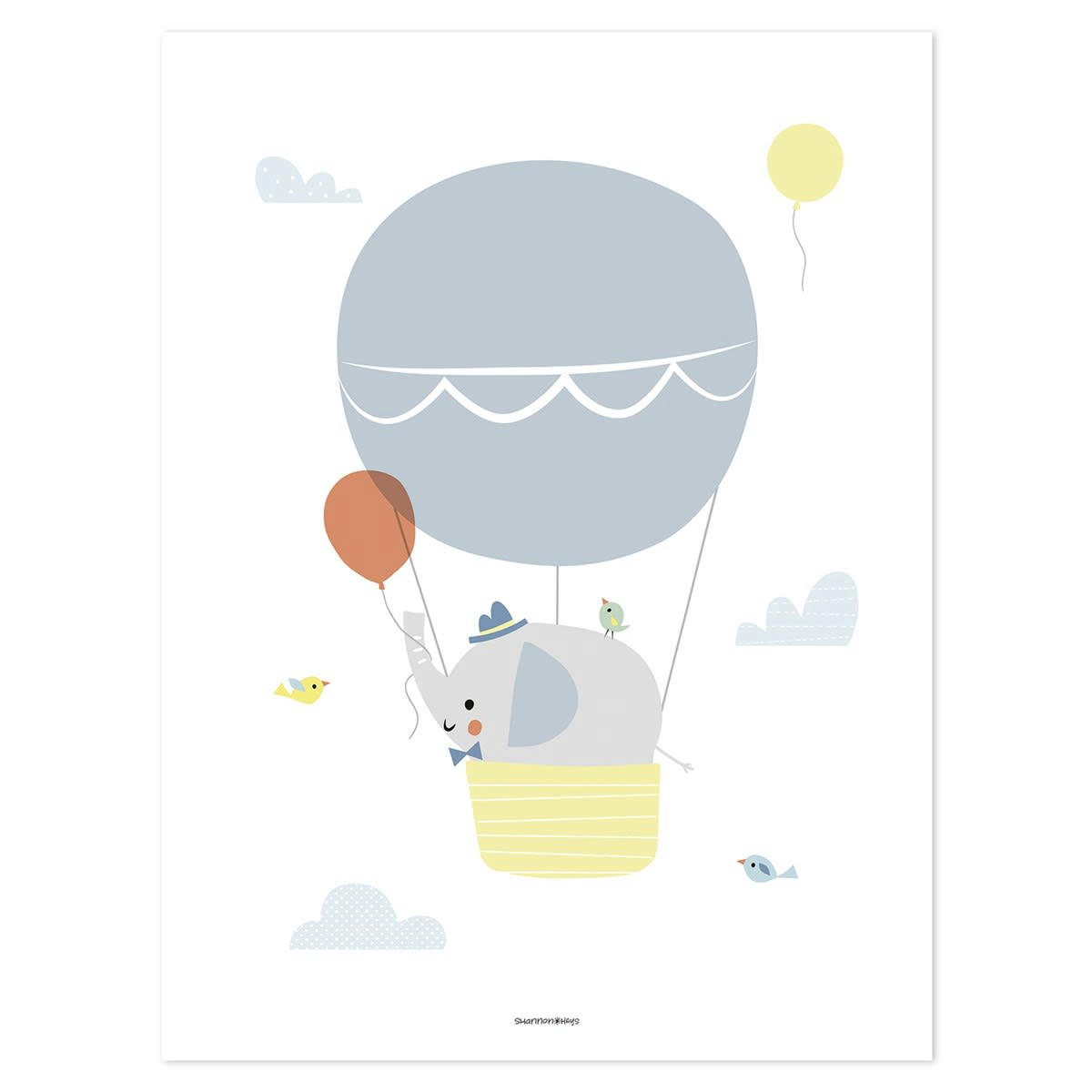 UNDER THE RAIN - Affiche bébé éléphant en Papier Bleu clair