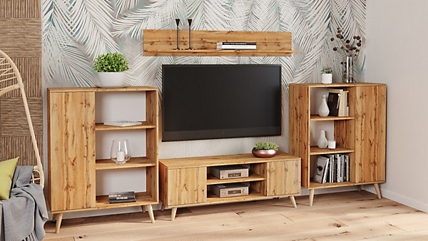 Armoire RTV 135 cm Chêne scandinave artisanal or