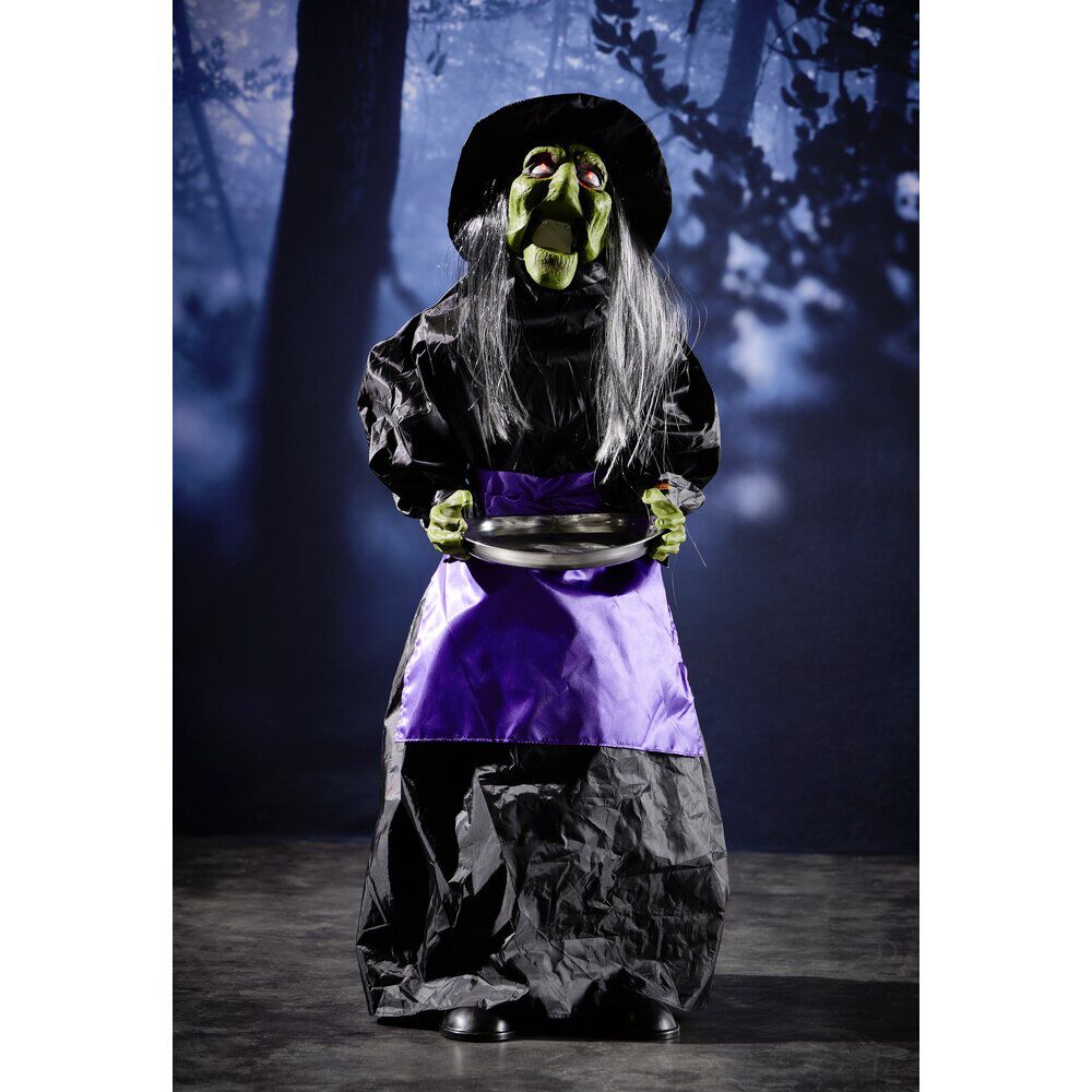 Décoration LED Halloween à poser sorcière sonore animée lumineuse H90cm