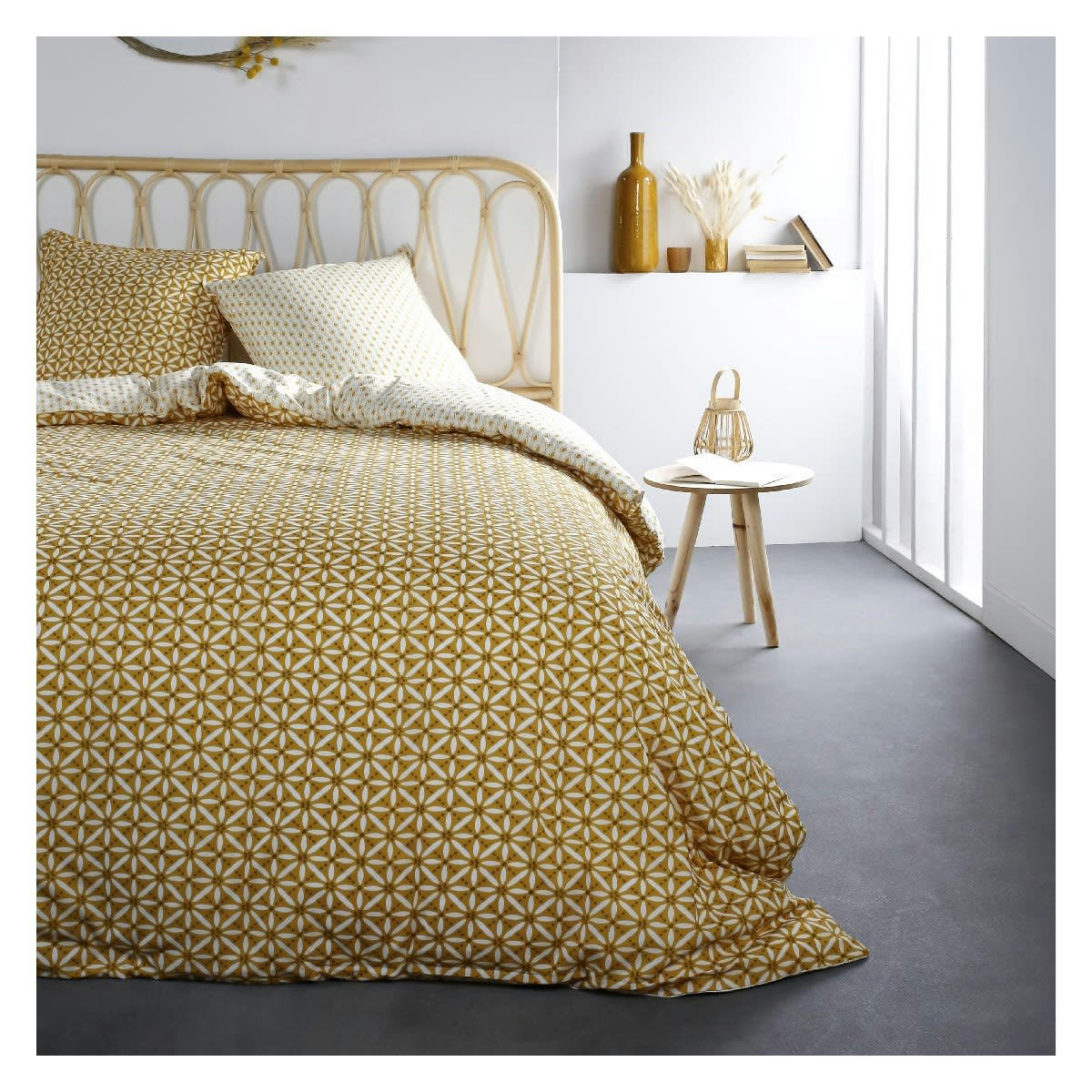 SUNSHINE - Parure de lit 2 personnes imprimé en Coton Jaune 220x240 cm