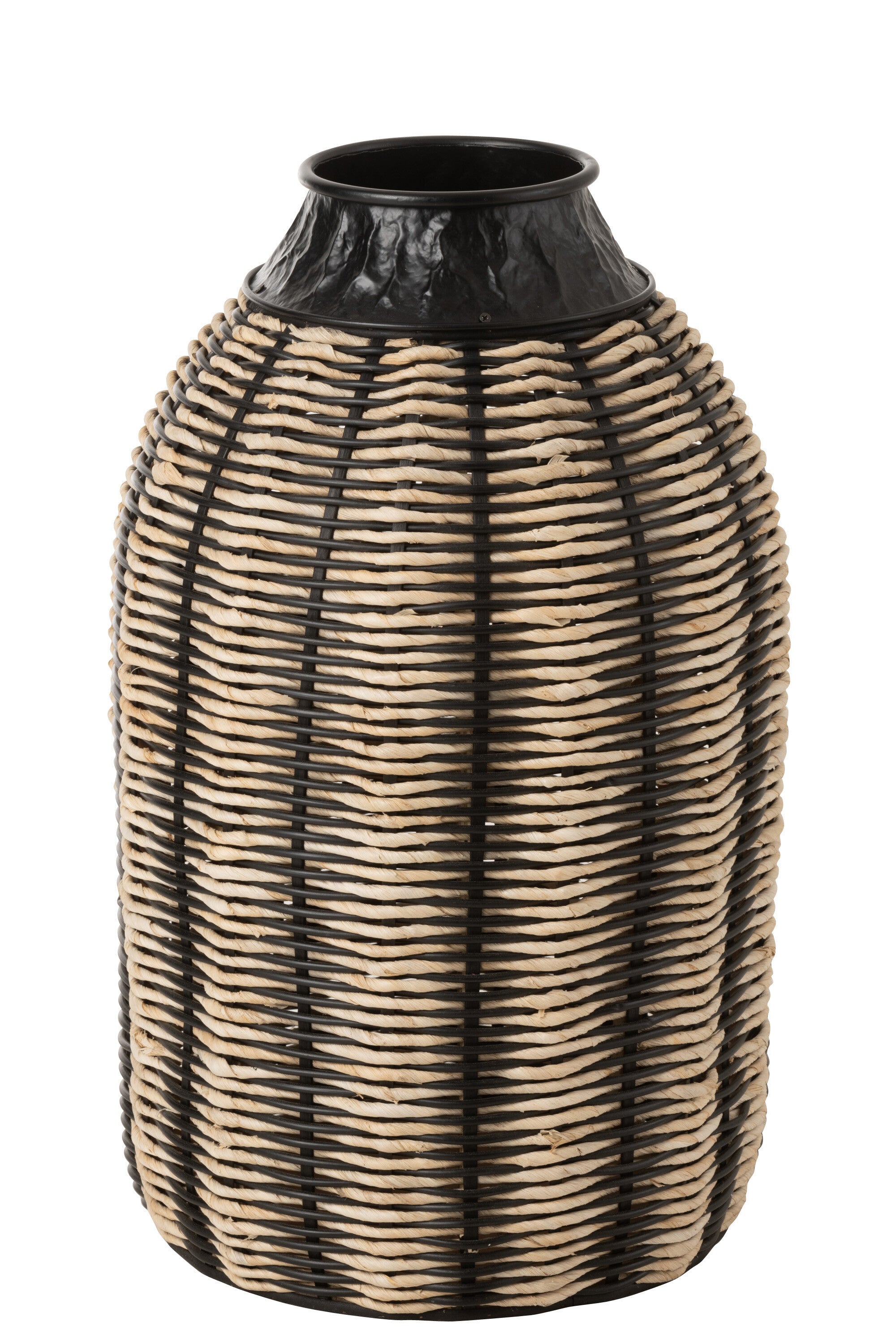 J-Line vaas Decoratie - touw/jute - zwart/naturel - 56 cm hoog