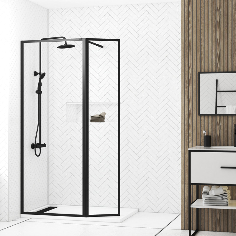 Paroi de douche avec volet Dark Edge noire 80   40 x 200 cm AURLANE