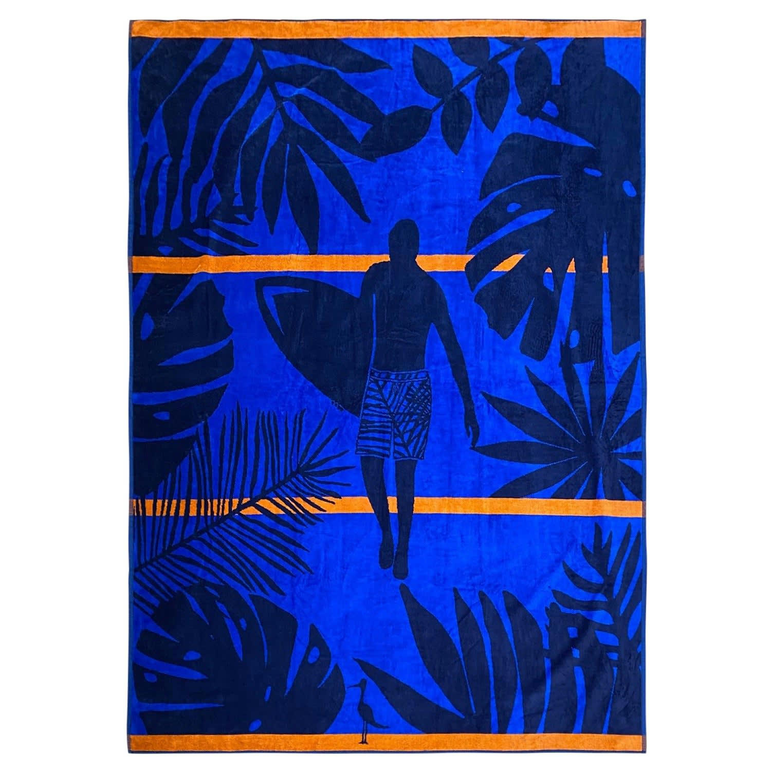 PLAGE - Serviette de plage éponge velours Jacquard Sunday bleue 140x180