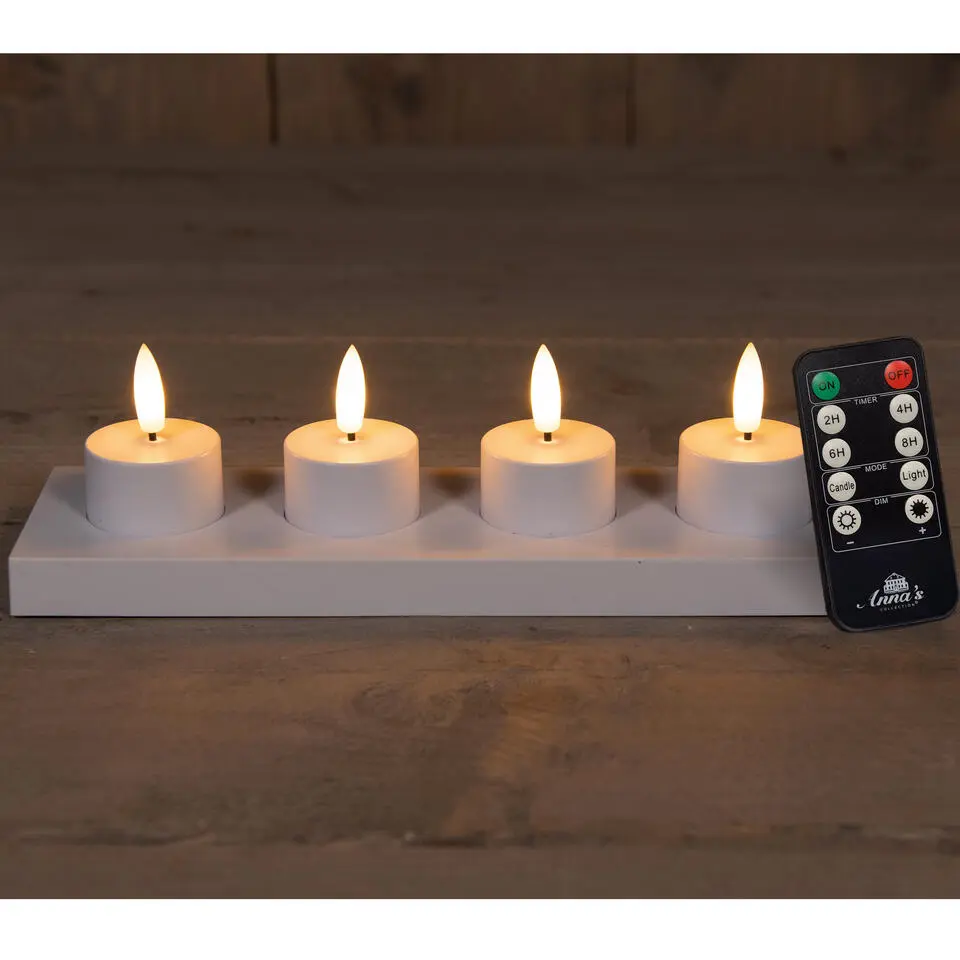 Anna's Collection Oplaadbare LED theelichtjes - 4x - wit -H5 cm