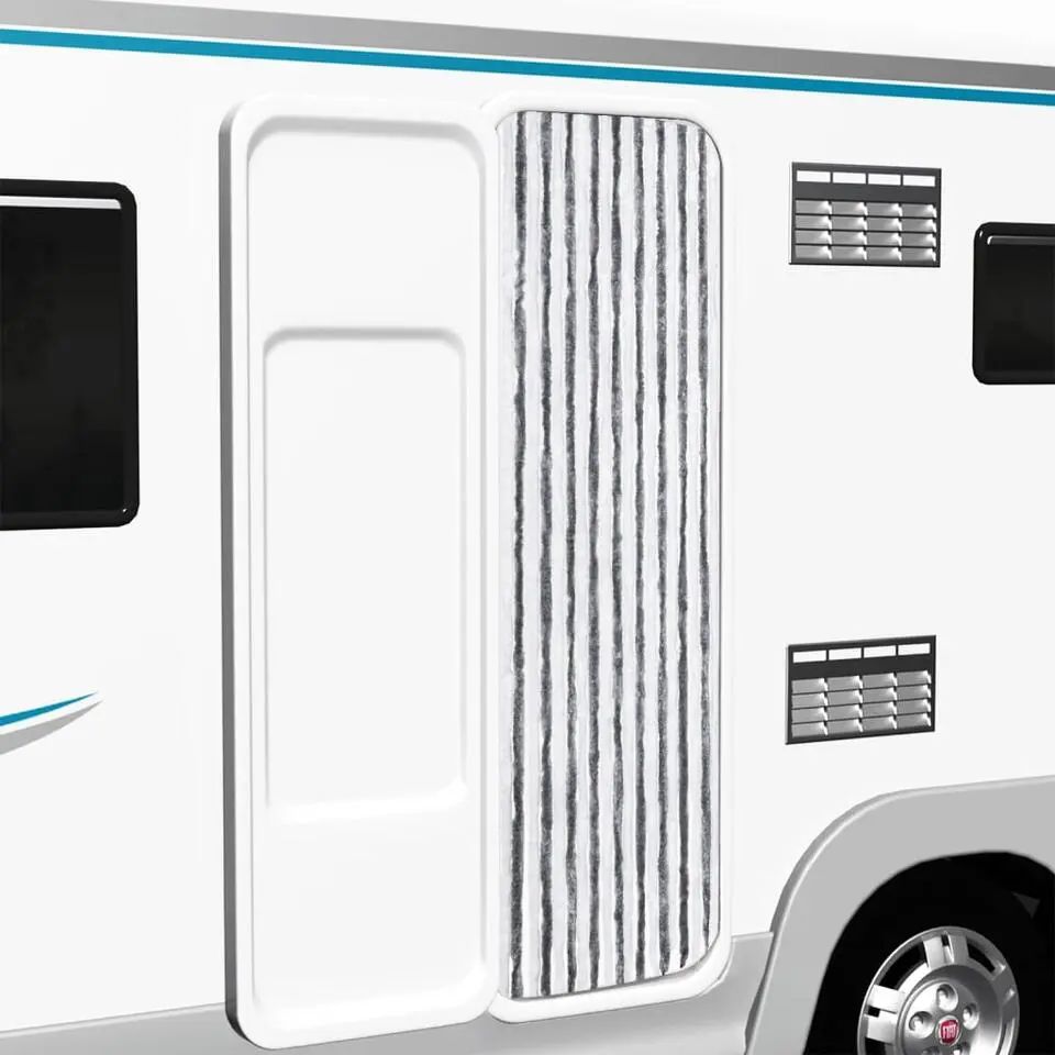 vidaXL - Vliegengordijn voor camperdeur Grijs en wit - Chenille - 56x185 cm