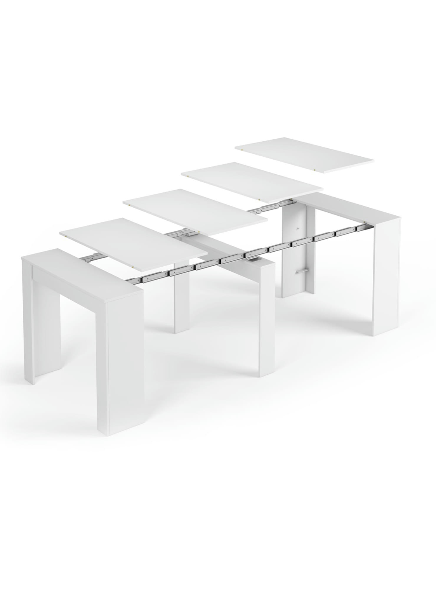 DILUNA - Table extensible effet bois 51/237x90 cm blanc brillant