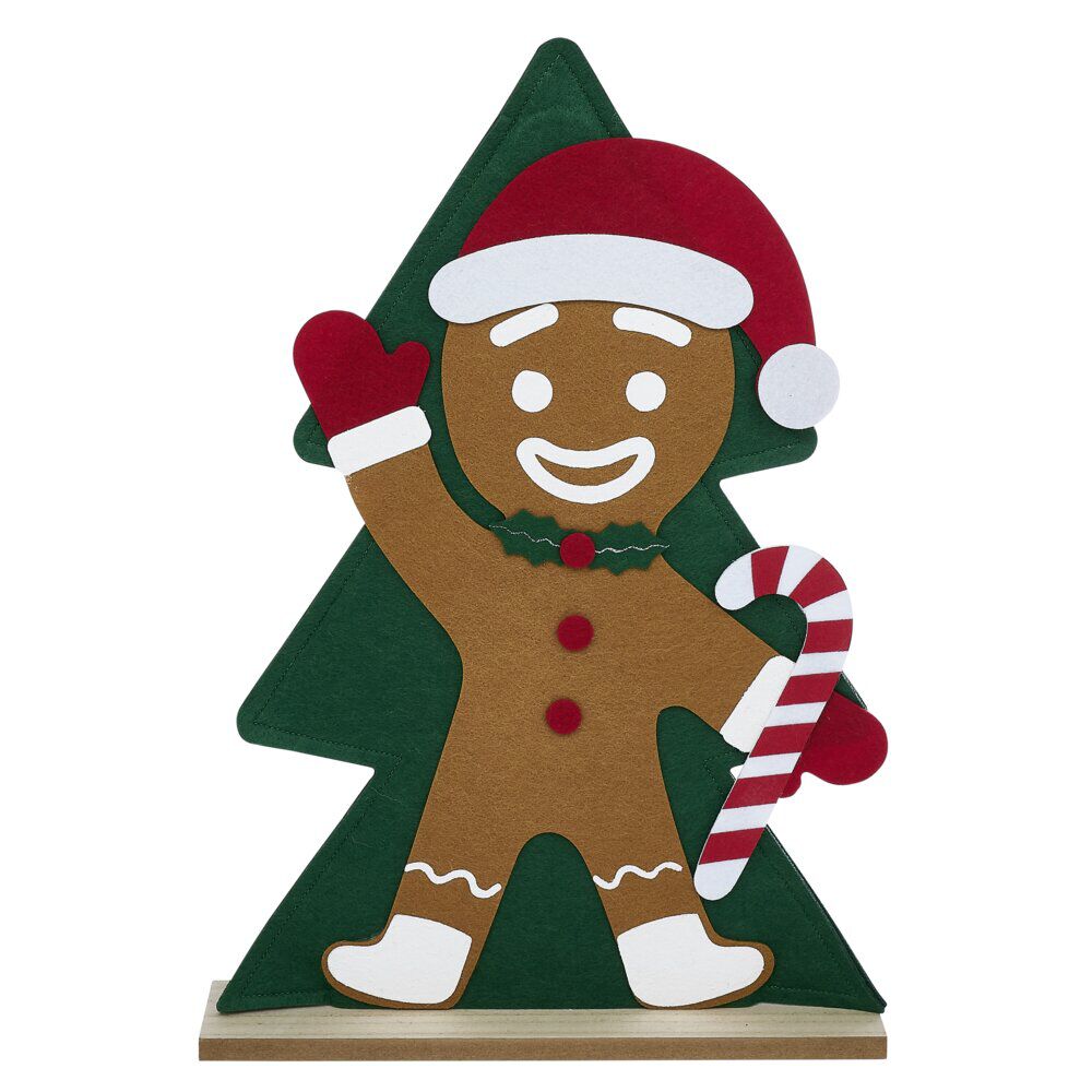 Décoration sapin en bois avec pain d'épice ou gnome H50cm