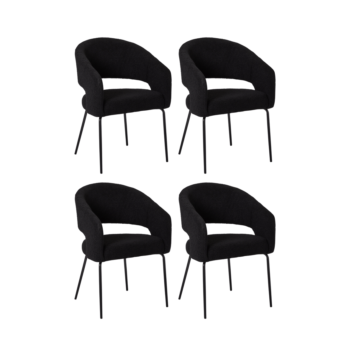 Furnhouse eetkamerstoelen armleuning Natalie - Zwart - Stof (Bouclé) - Set van 4