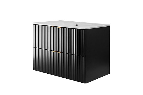 Meuble vasque, Noir Mat, 80 x 57 x 46 cm, poignée dorée, sans plateau