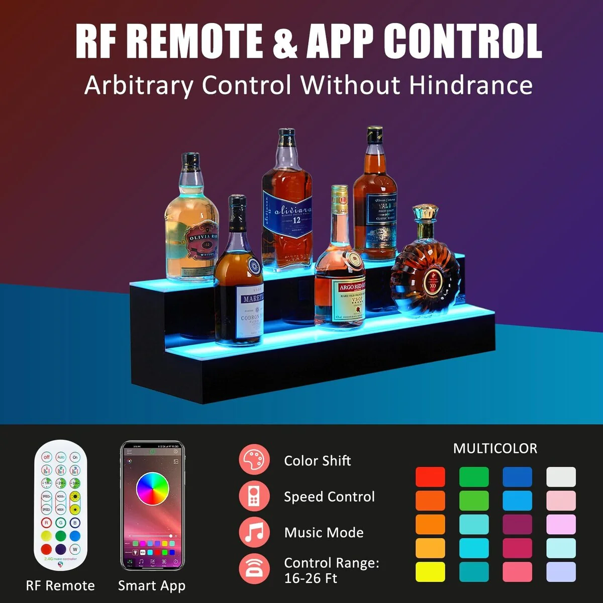 LED Light-Up Wine Bottle Display Rack, Wall-Mounted Acrylic